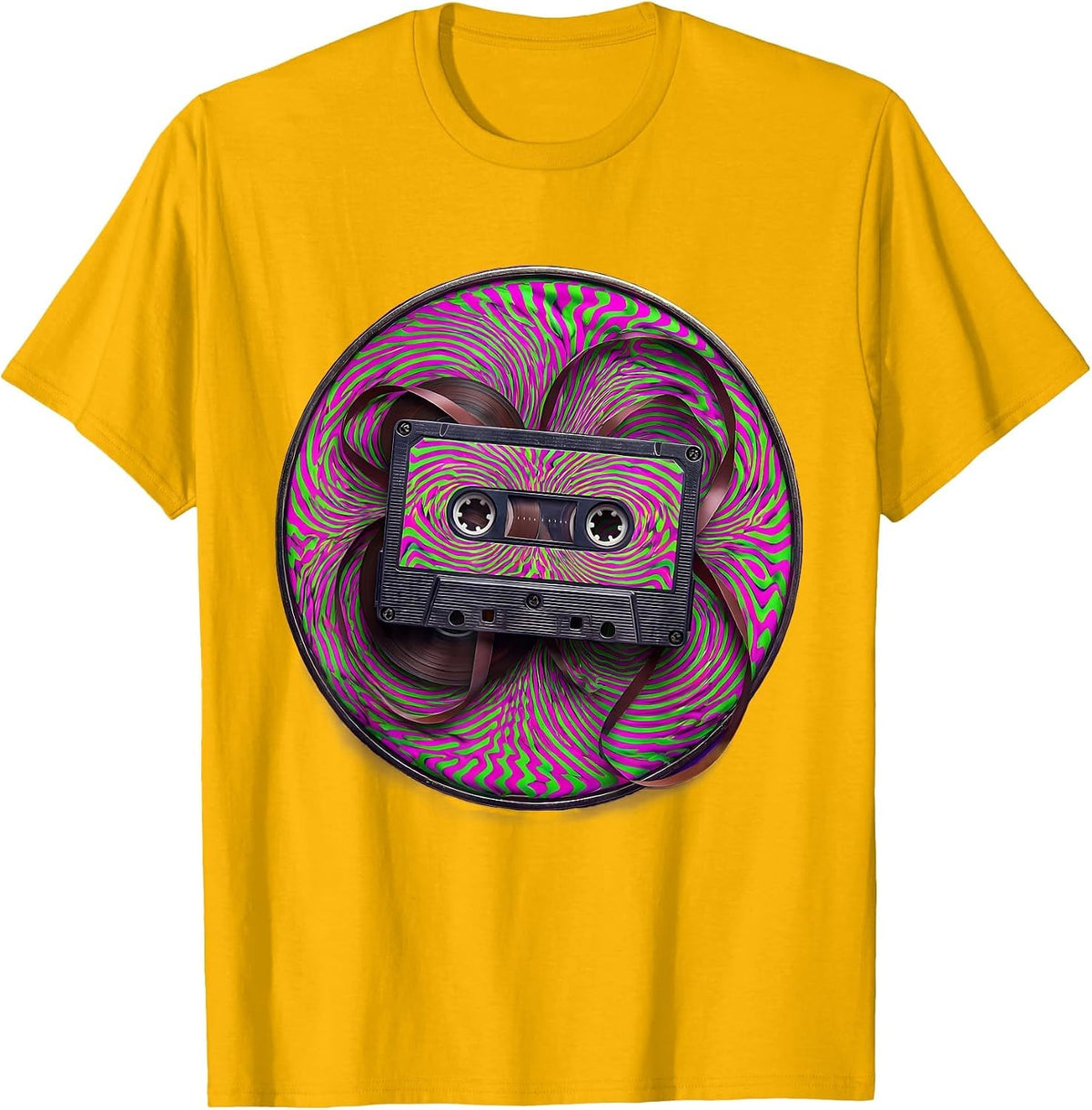 Vintage Cassette Tape 80s Rock Band Graphic T-Shirt - Golden Yellow