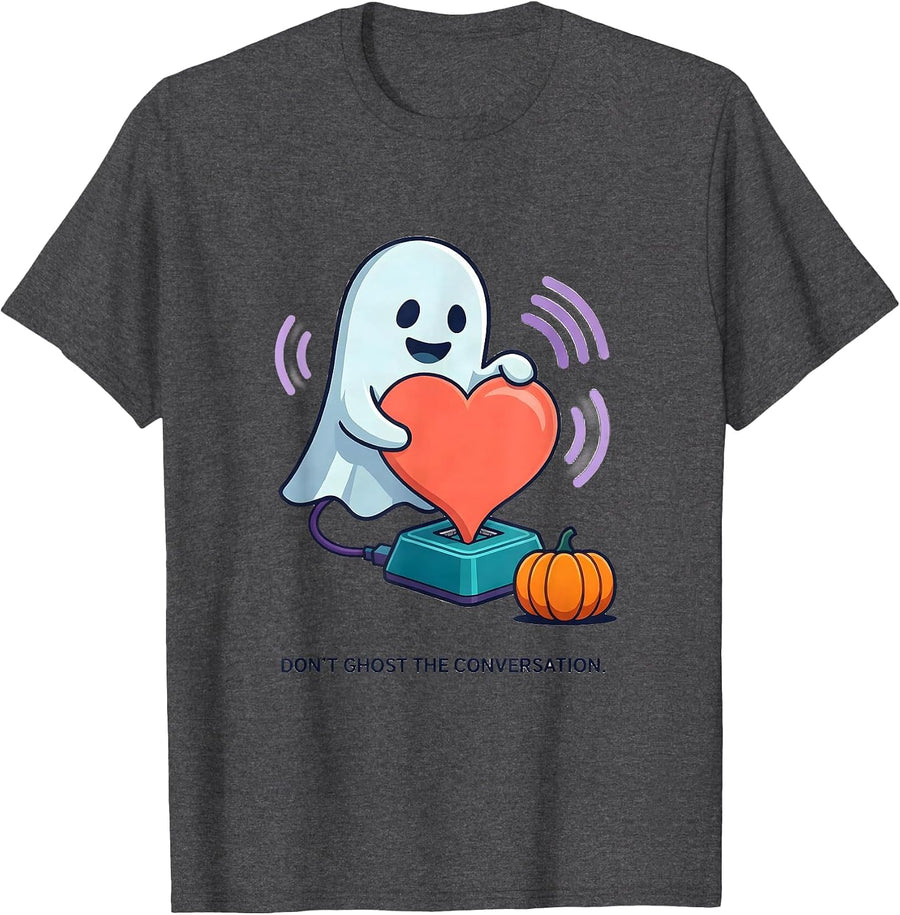 Men's Don't Ghost the Conversation Halloween Mental Health T-Shirt - Dark Heather Grey