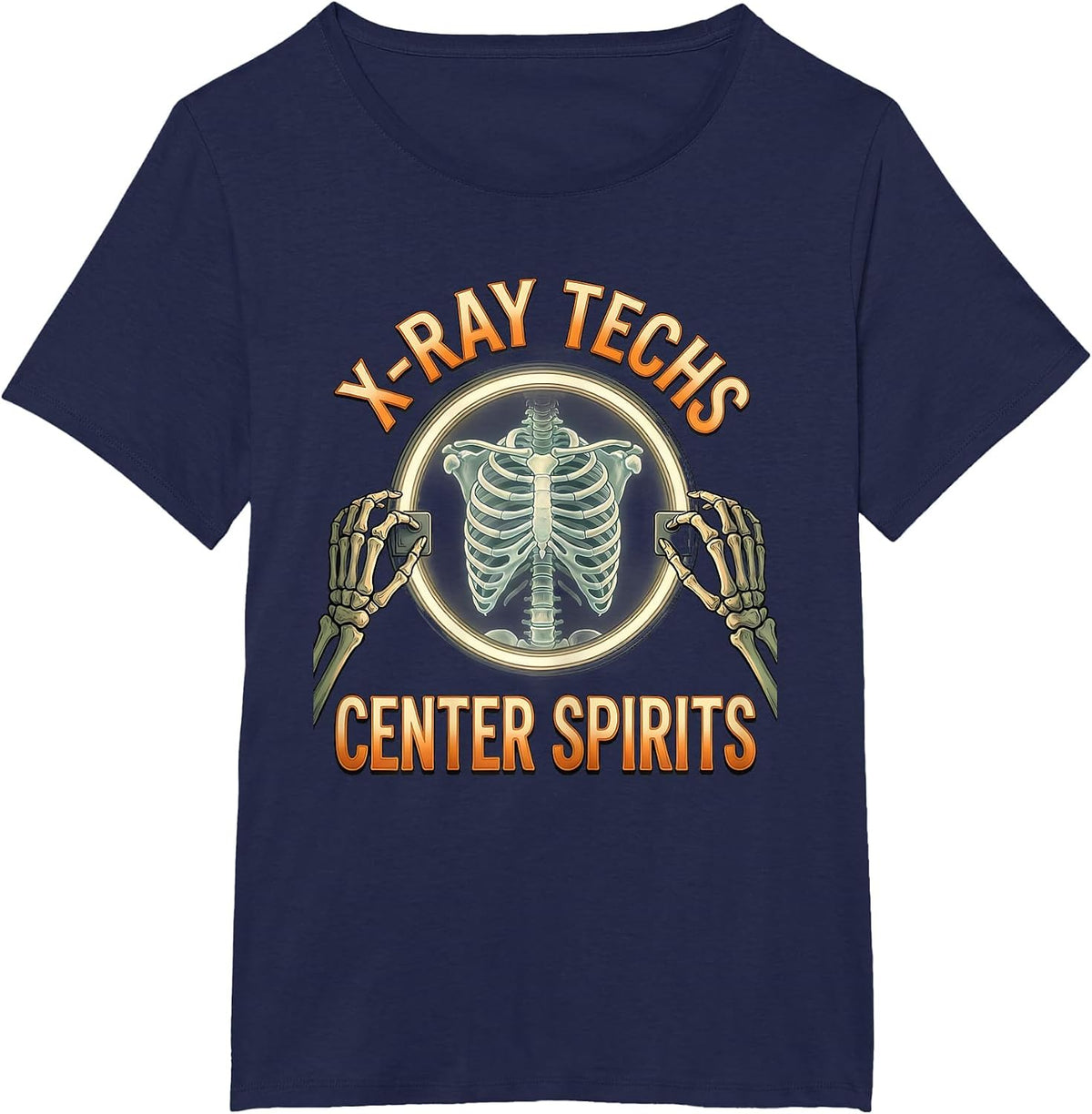 Women's X-Ray Techs Center Spirits Funny Radiology Tech Halloween T-Shirt - Navy Blue