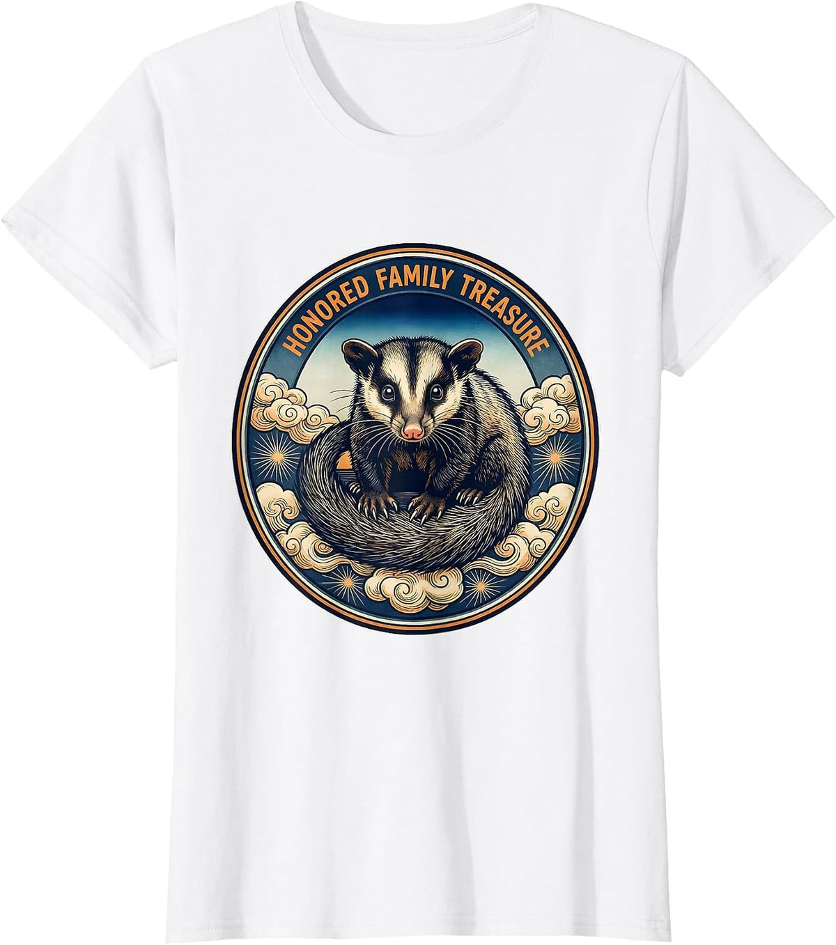 Honored Family Treasure Ukiyo-e Opossum Van Gogh Starry T-Shirt - White