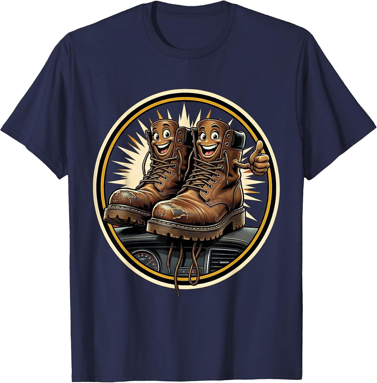 School Bus Driver Boots on Dashboard Graphic T-Shirt - Navy Blue