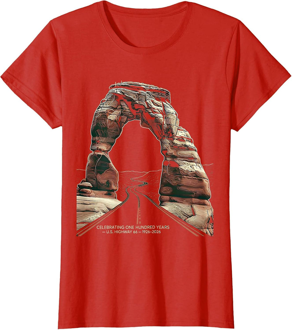 Women's Celebrating One Hundred Years — U.S. Highway 66 — 1926-2026 T-Shirt - Red