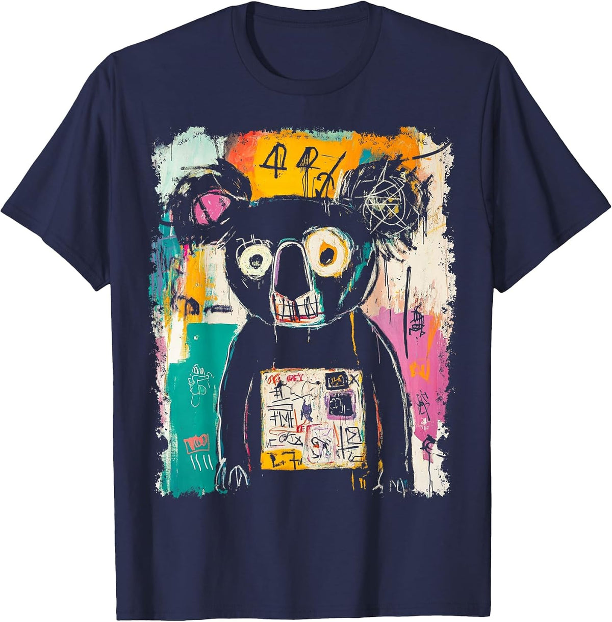 Animal Pop Art Design with A Koala On It Men's Graffiti T-Shirt - Navy Blue