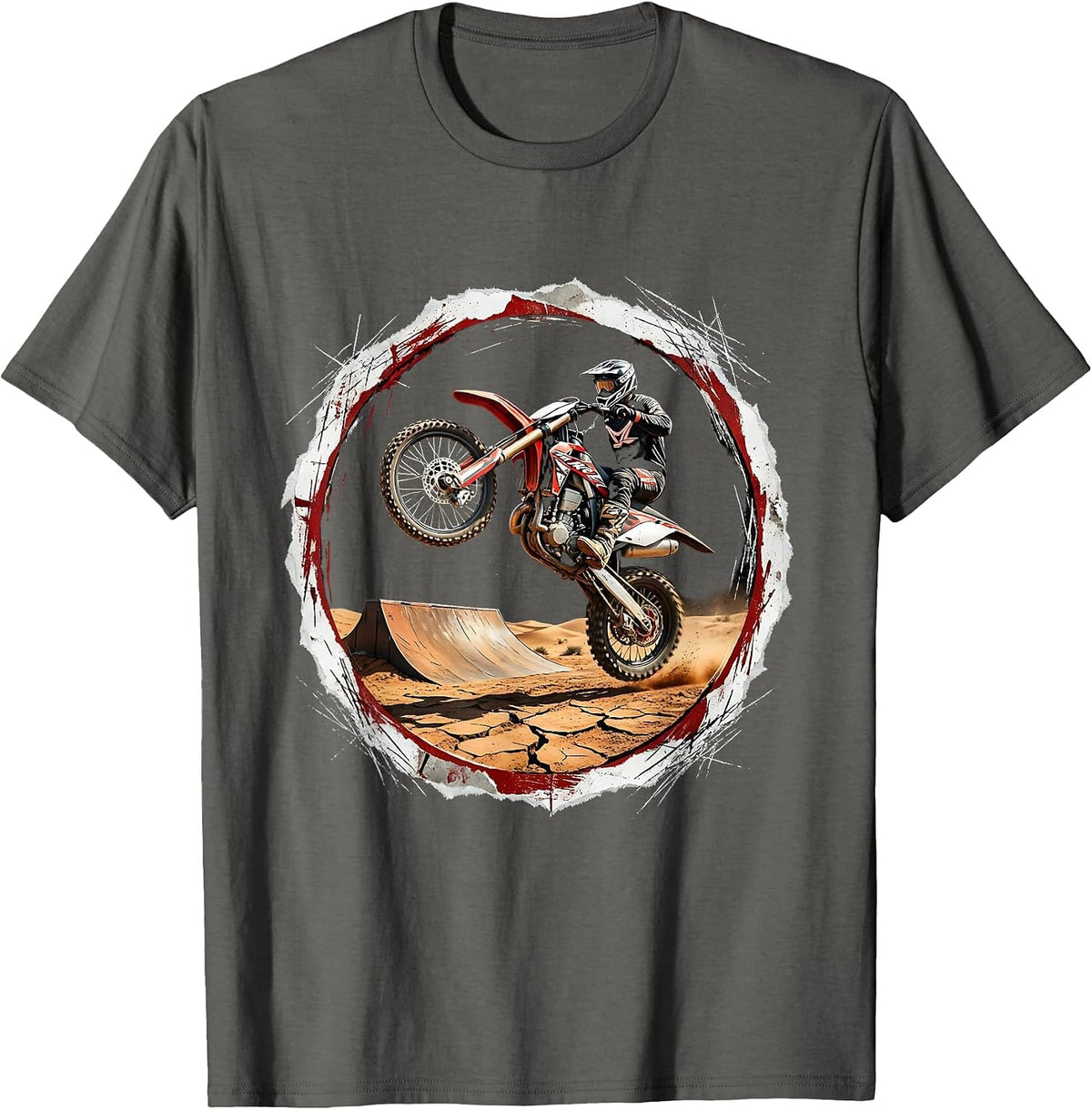 Dirt Bike Desert Ramp Launch Graphic Tee T-Shirt - Asphalt Grey