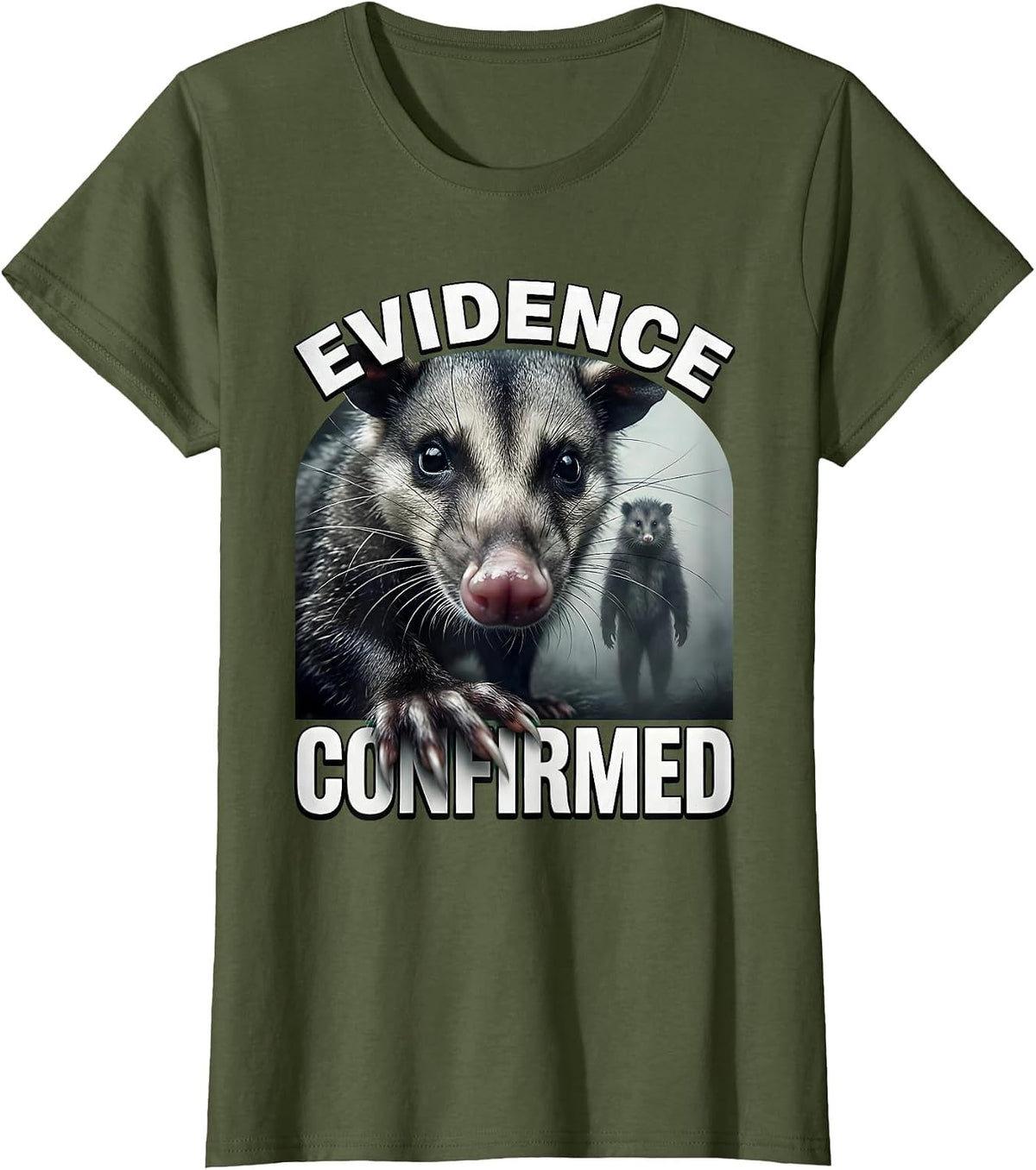 Women's Evidence Confirmed Hyper-Detailed Opossum Selfie T-Shirt - Olive Green