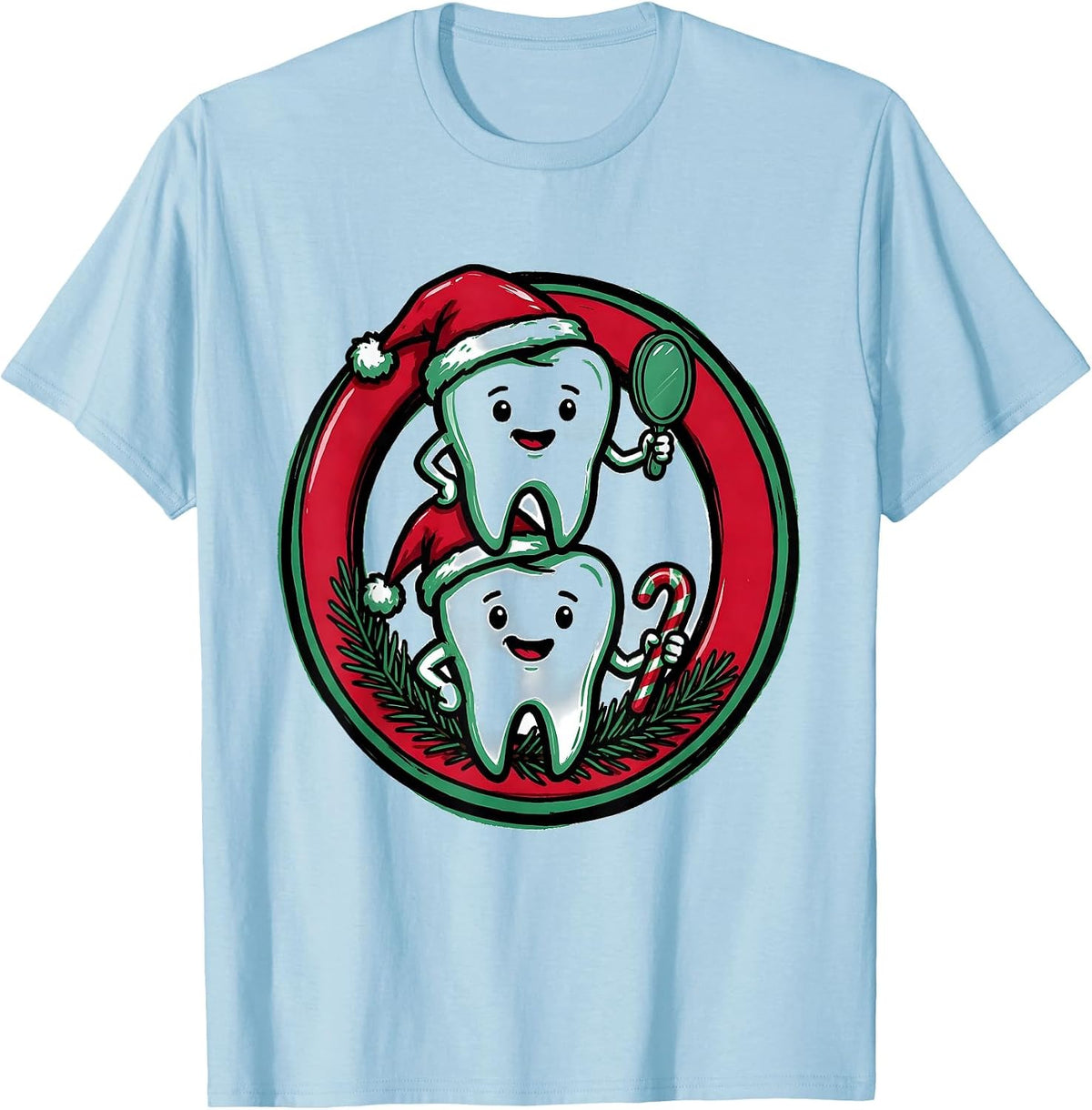 Men's Dental Tooth Christmas Humor Marker Outline Dentist Crew T-Shirt - Baby Blue