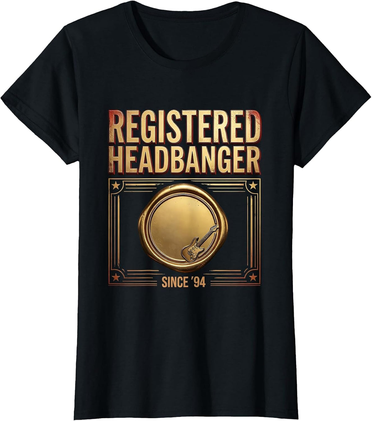 Registered Headbanger Since 94 Funny Metal Fan Humor T-Shirt - Black