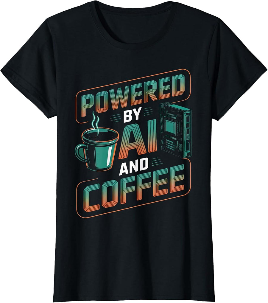 AI and Coffee Robot Machine Data Prompt Engineer AI T-Shirt - Black