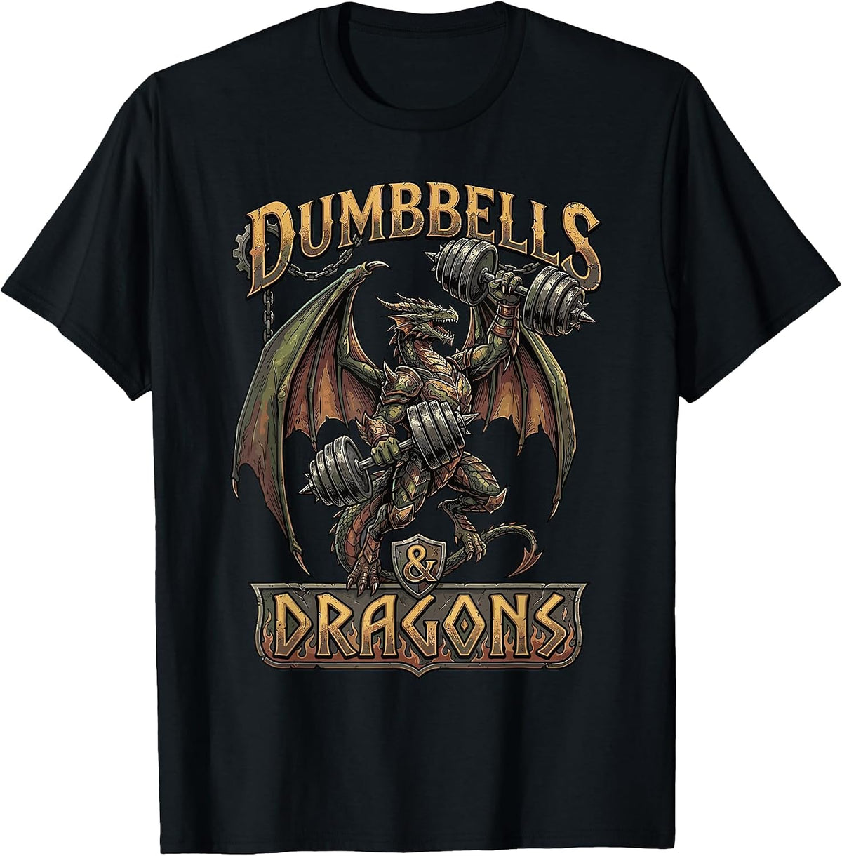 Dumbbells and Dragons Fantasy Gym Gamer Workout T-Shirt - Black