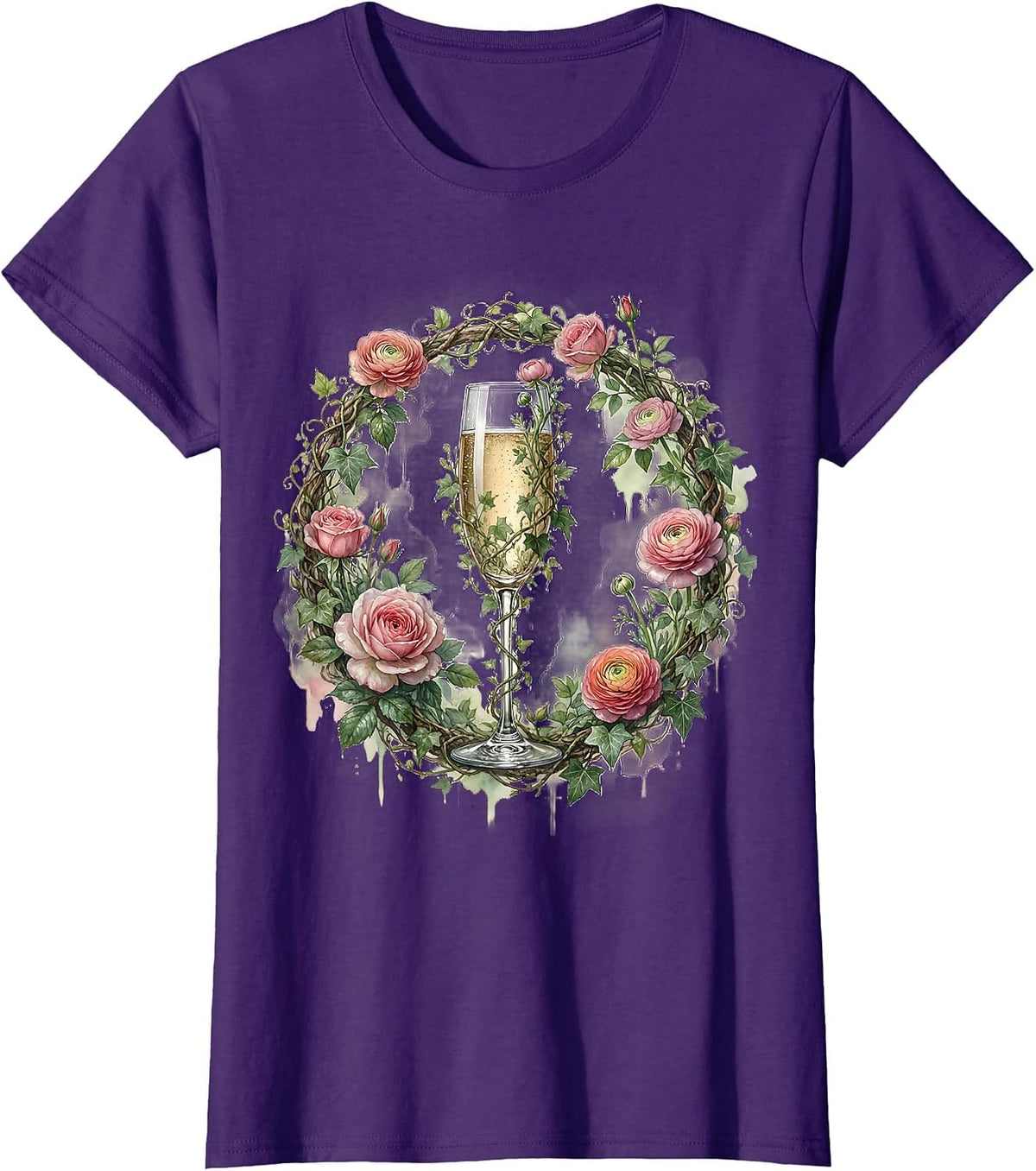 Floral Derby Champagne Flute Climbing Vines T-Shirt - Purple