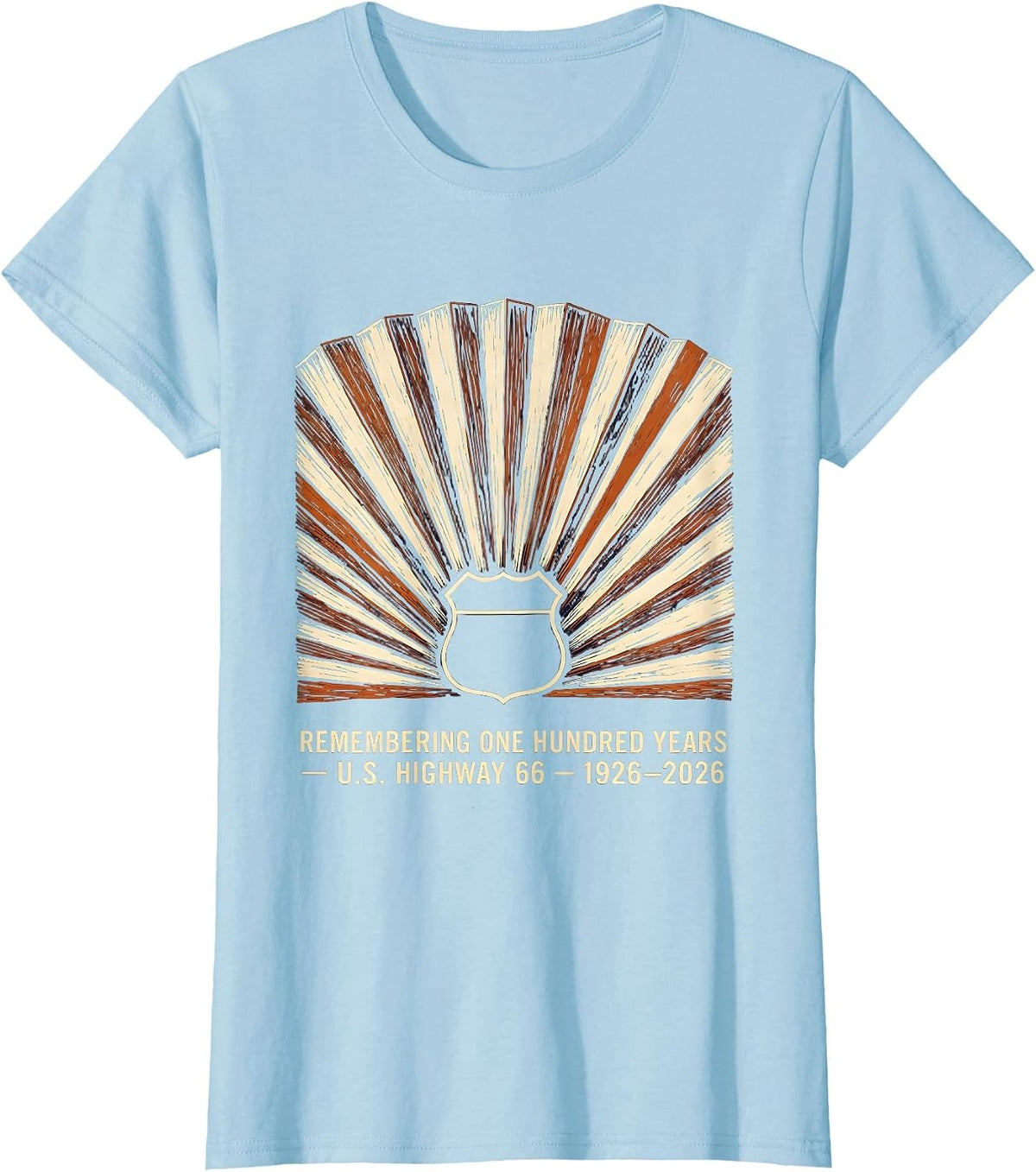 Women's Remembering One Hundred Years — U.S. Highway 66 — 1926-2026 T-Shirt - Baby Blue