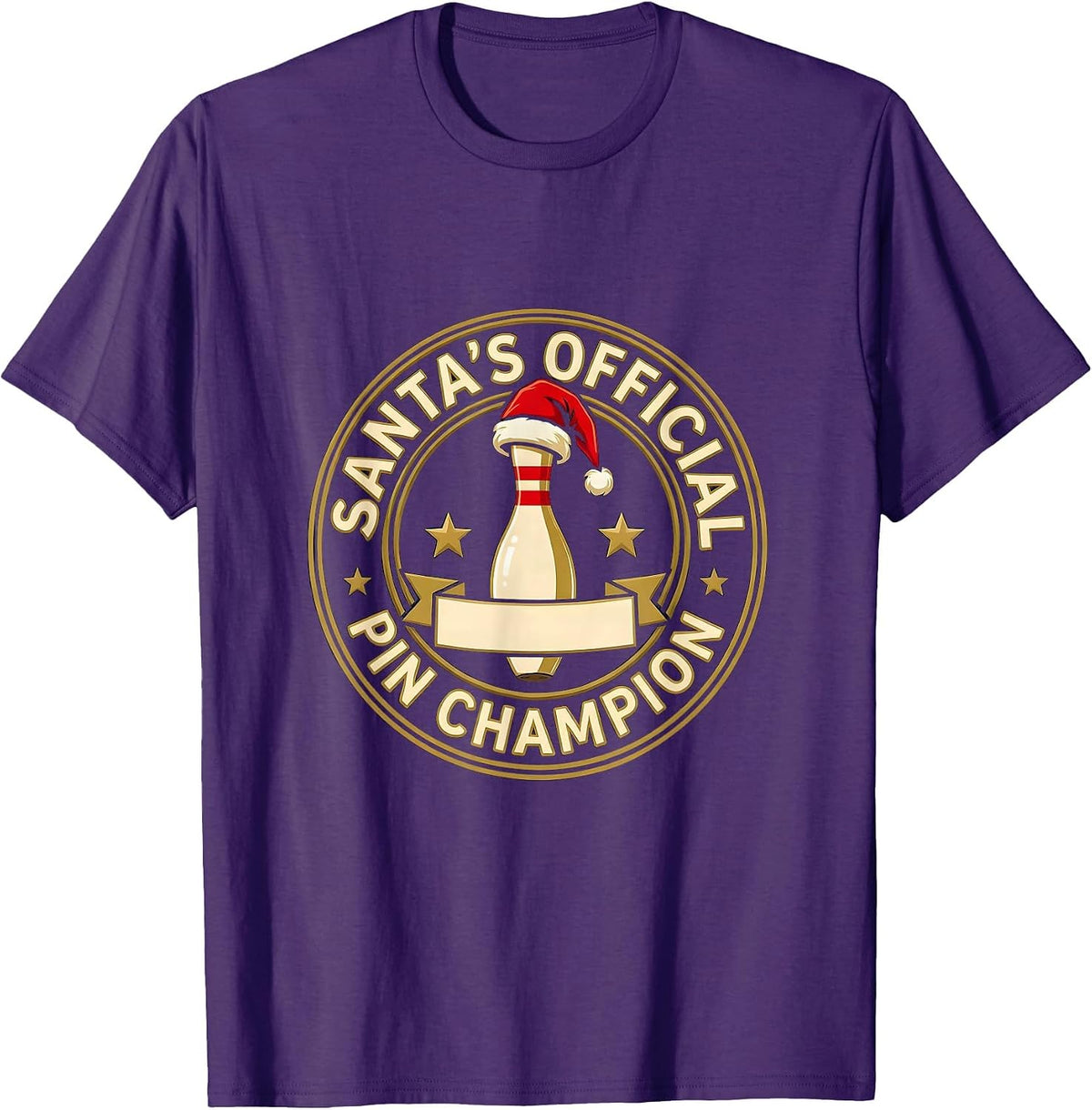 Santa's Official Pin Champion Funny Christmas Bowling Team T-Shirt - Purple