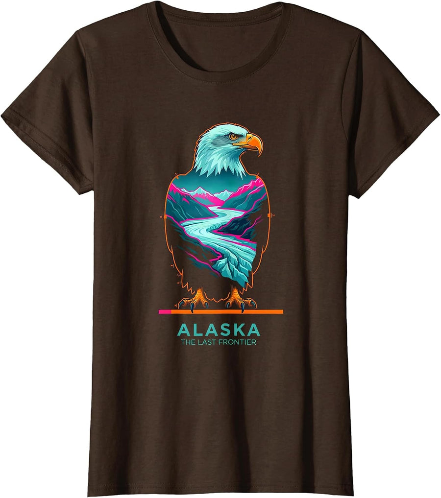 Women's Alaska The Last Frontier Risograph Vintage State Souvenir T-Shirt - Brown