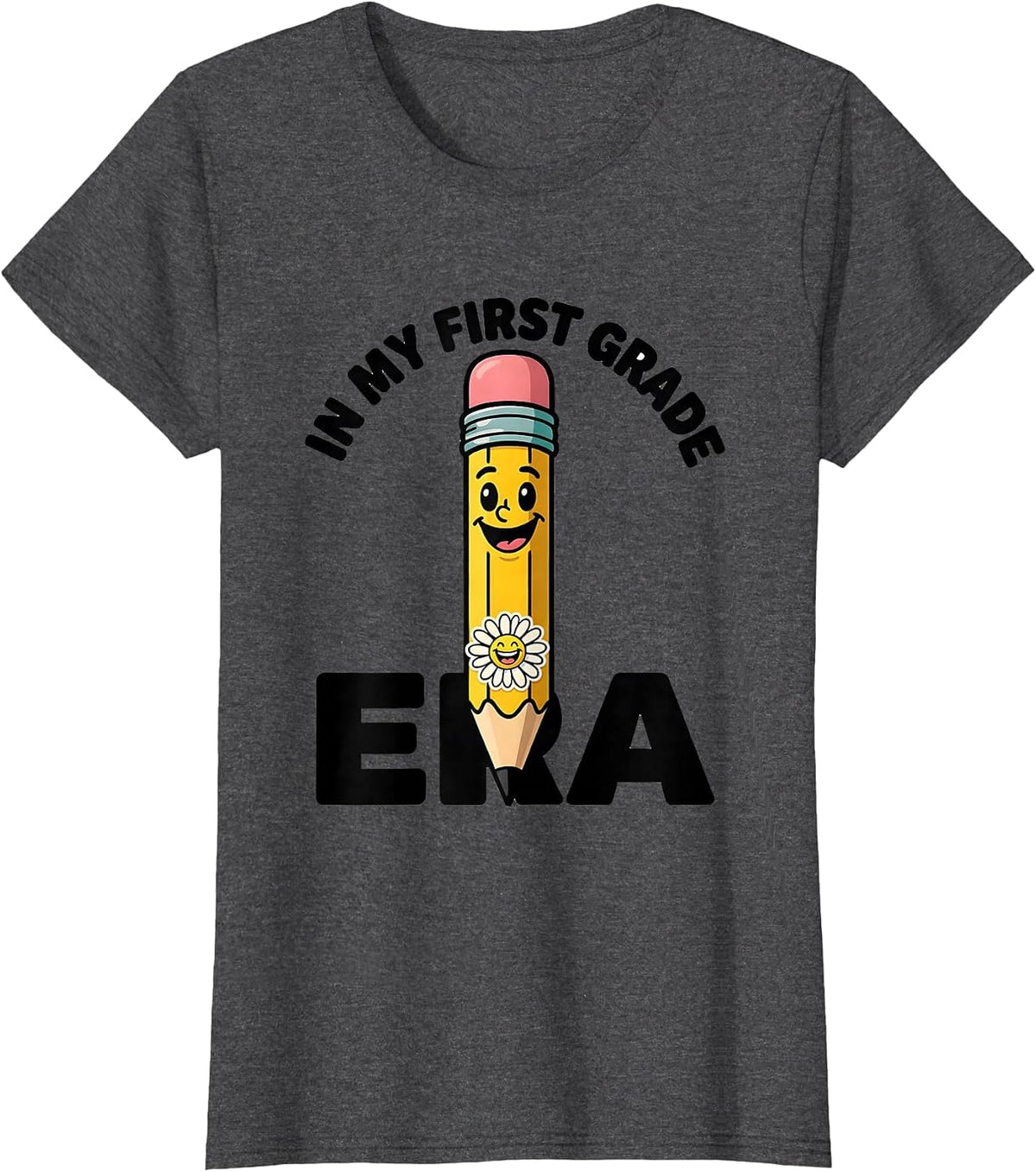 Women's In My First Grade Era Groovy First Grade Back To School T-Shirt - Dark Heather Grey