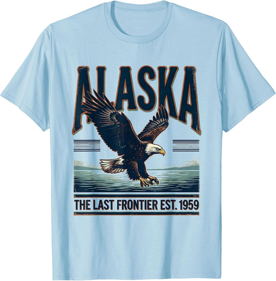 Men's Alaska The Last Frontier Est. 1959 Vintage Wildlife Travel T-Shirt - Baby Blue