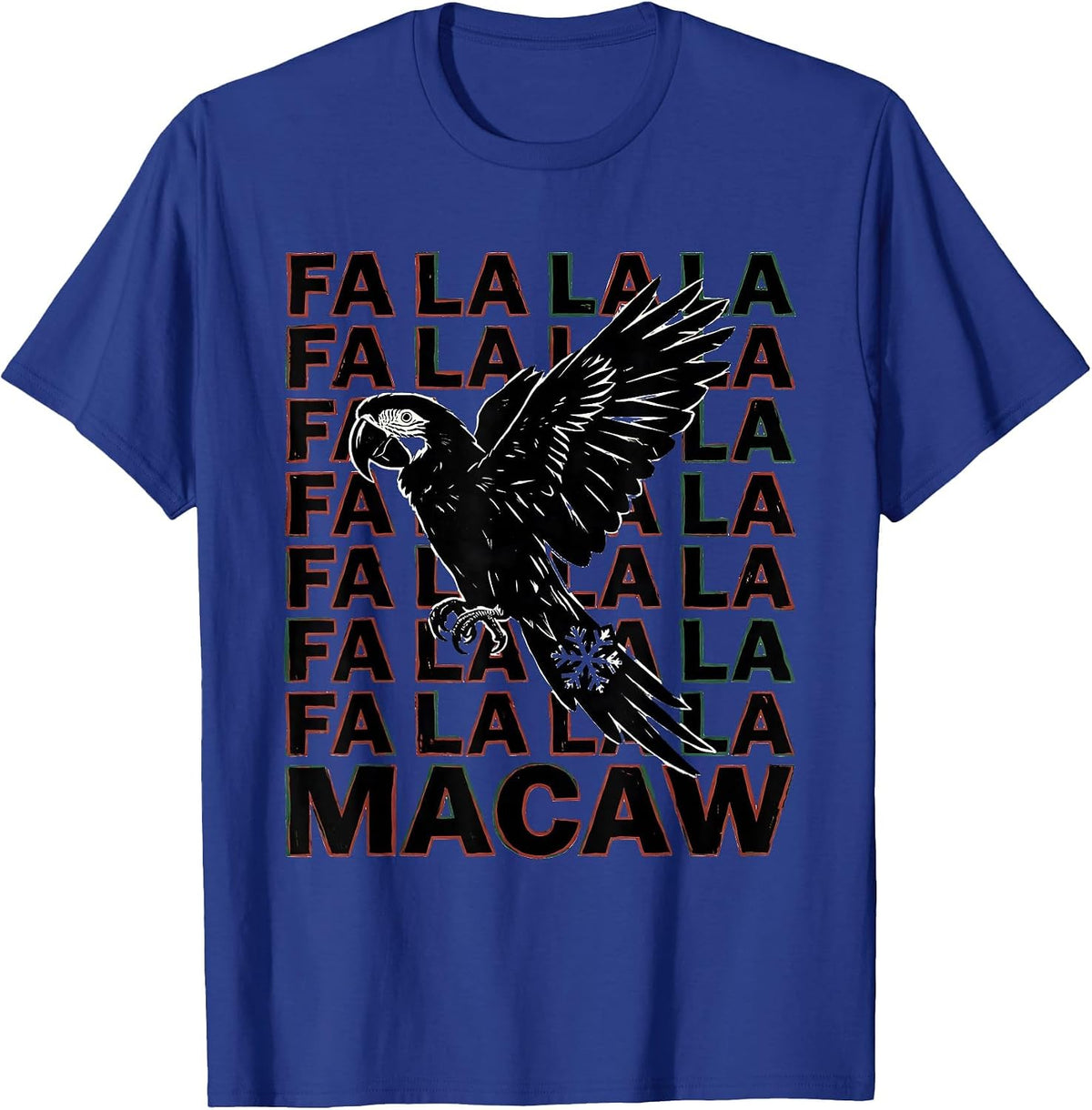 Fa La La La Macaw Linocut Funny Christmas Bird Lover Humor T-Shirt - Royal Blue