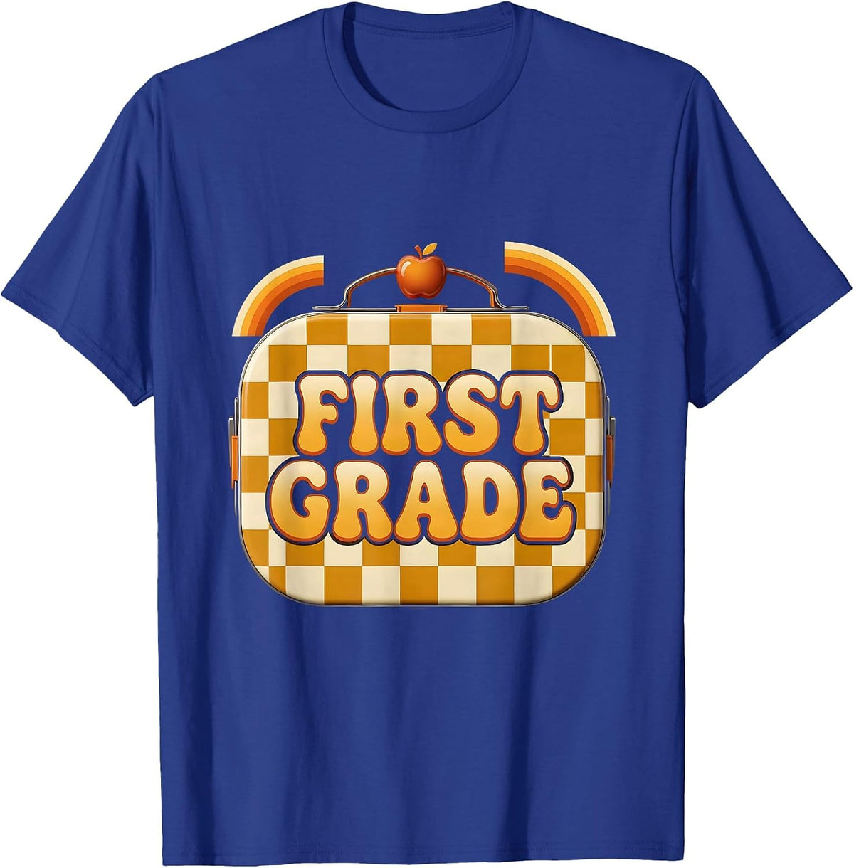 Men's First Grade Retro Checkered Girl Teacher Back To School T-Shirt - Royal Blue