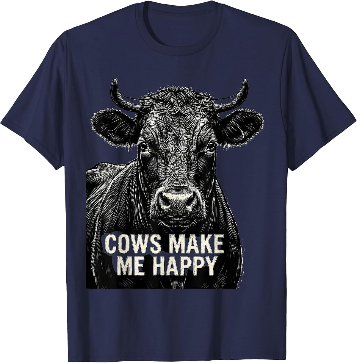 Men's Cows Make Me Happy Funny Cow Lover Design T-Shirt - Navy Blue