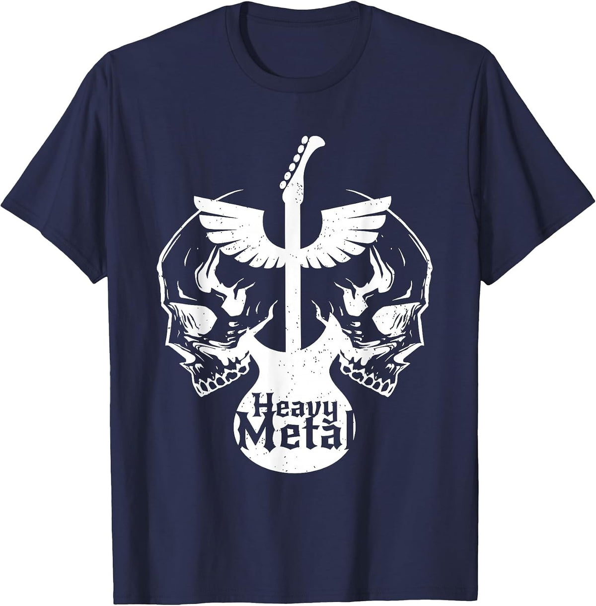 Heavy Metal Flying Guitars with Skulls Rock T-Shirt - Navy Blue
