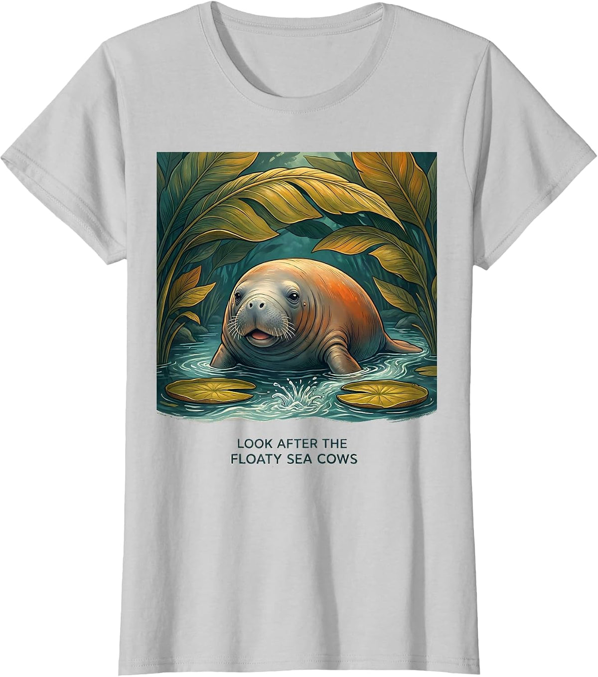 Look After The Floaty Sea Cows Funny Manatee Lover Crystal T-Shirt - Silver Grey