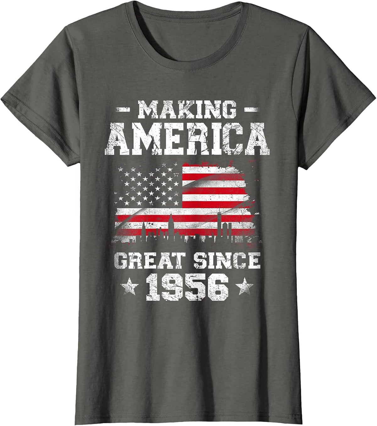Born in 1956 American Flag Making America Great Since 1956 T-Shirt - Asphalt Grey