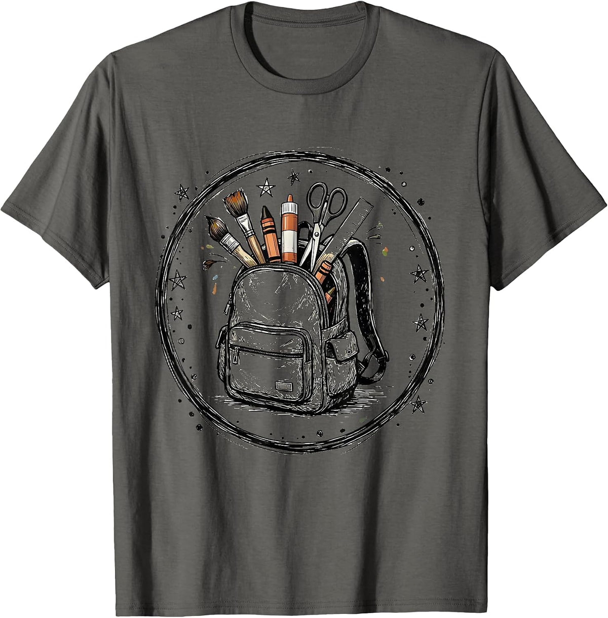 Men's Preschool Teacher Art Supply Backpack Graphic T-Shirt - Asphalt Grey