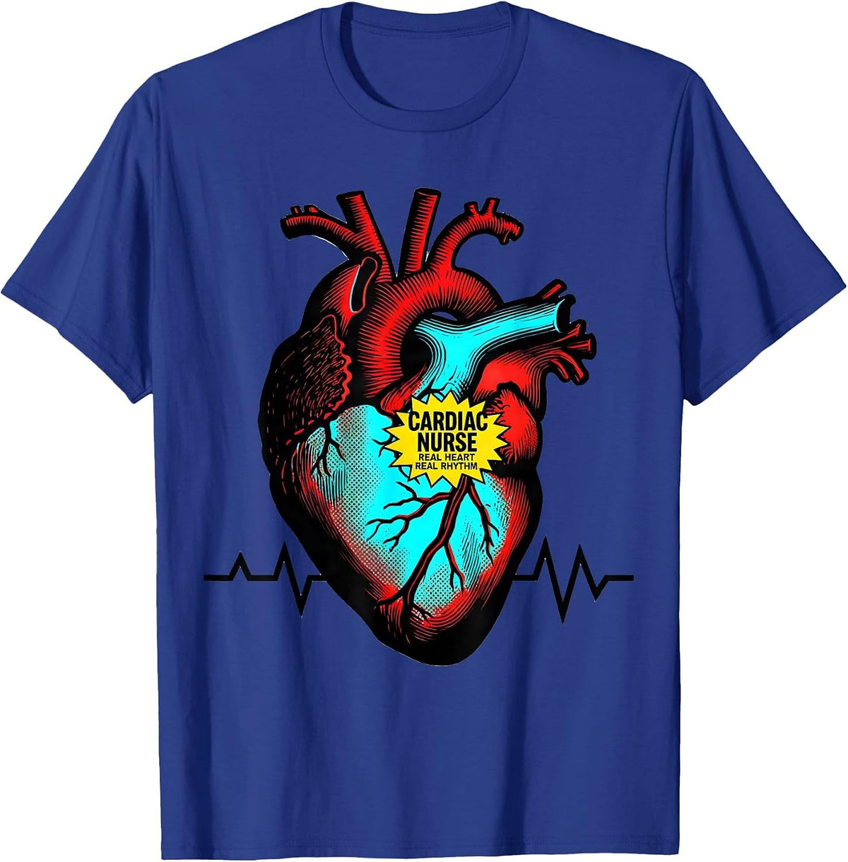 Cardiac Nurse. Real Heart, Real Rhythm Medical T-Shirt - Royal Blue
