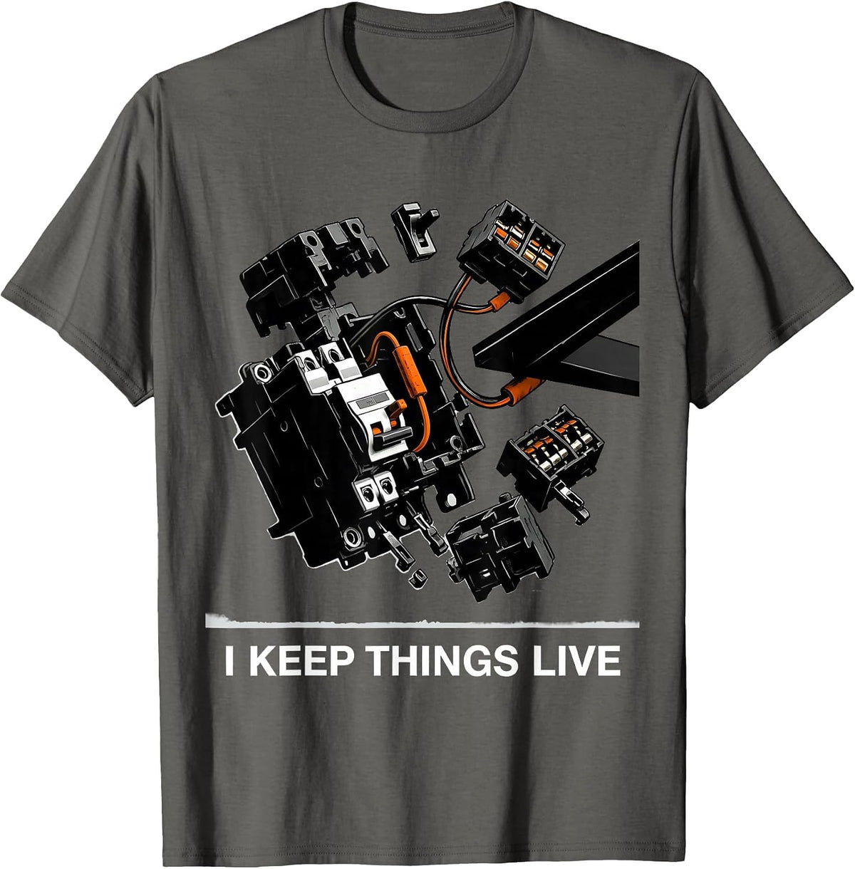 Men's I Keep Things Live Funny Electrician Lineman Engineer T-Shirt - Asphalt Grey