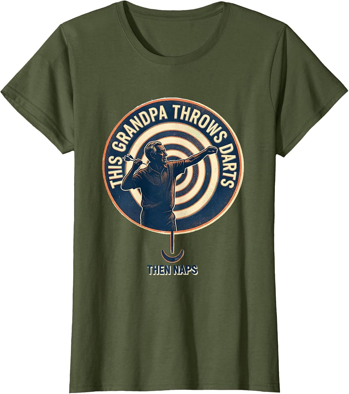 Women's This Grandpa Throws Darts Then Naps Funny Grandpa Gift T-Shirt - Olive Green