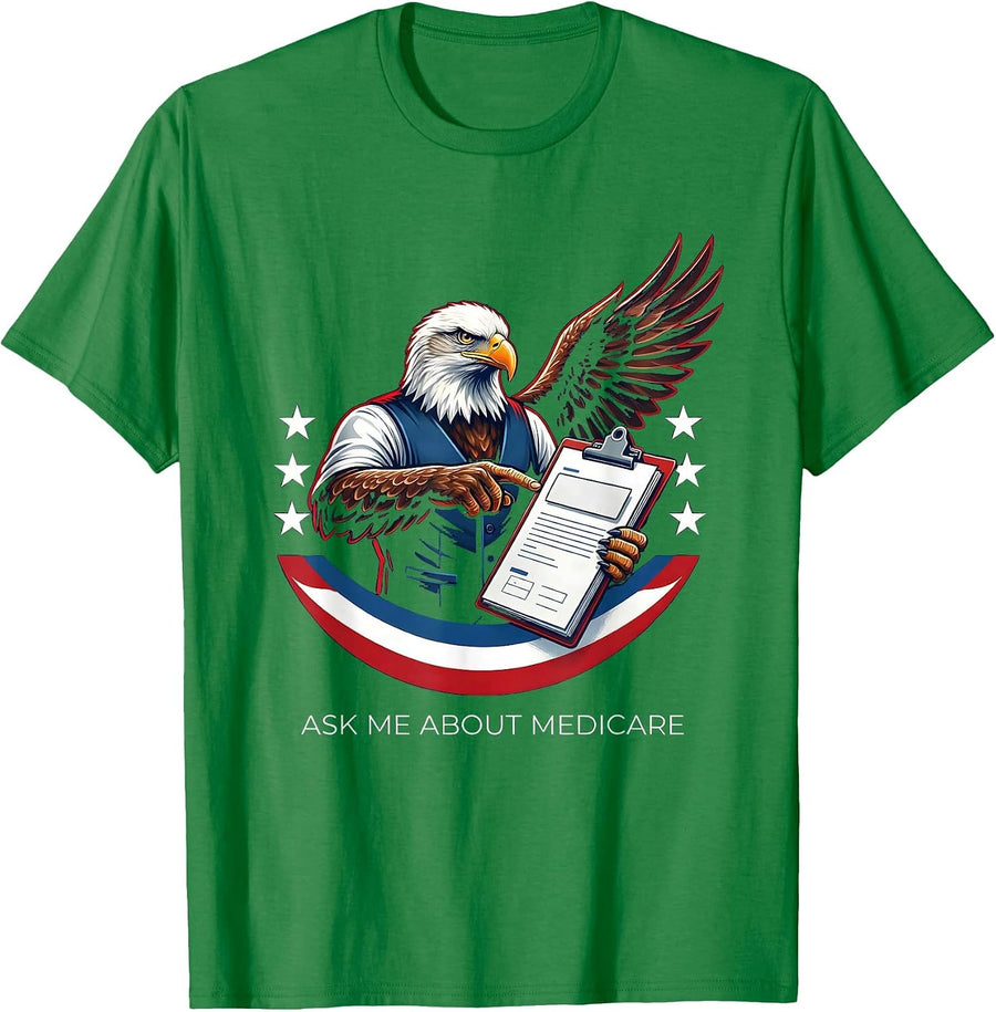 Men's Ask Me About Medicare Patriotic Insurance Agent Humor T-Shirt - Kelly Green