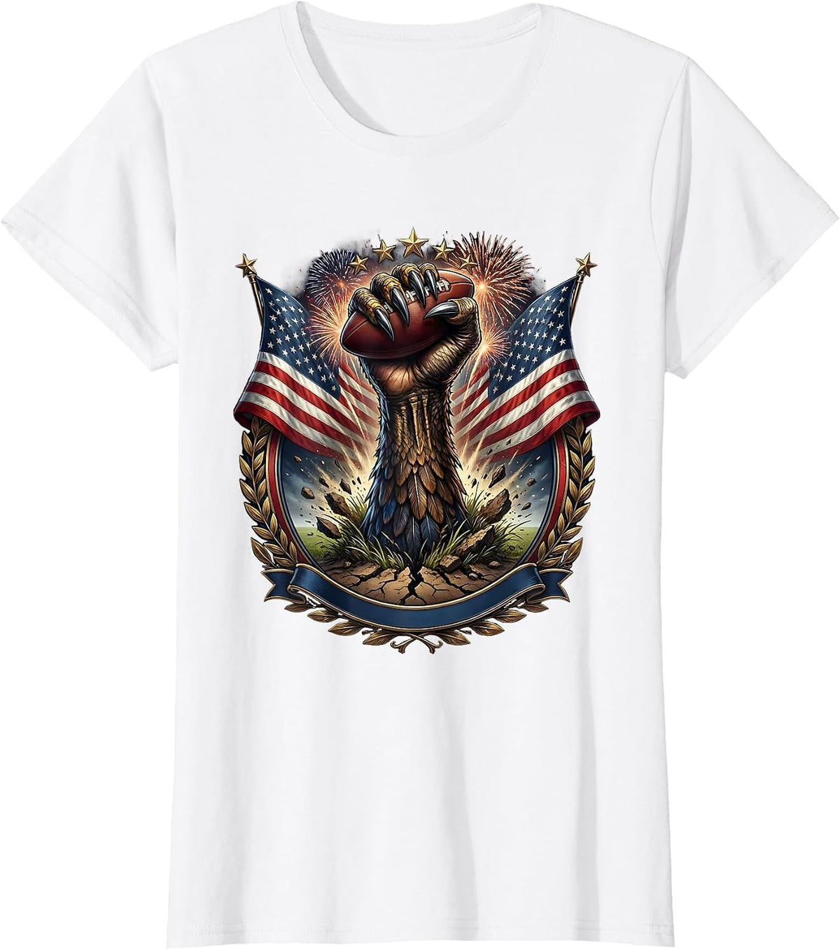 Monstrous Hand Rising From Turf Rugby Graphic T-Shirt - White