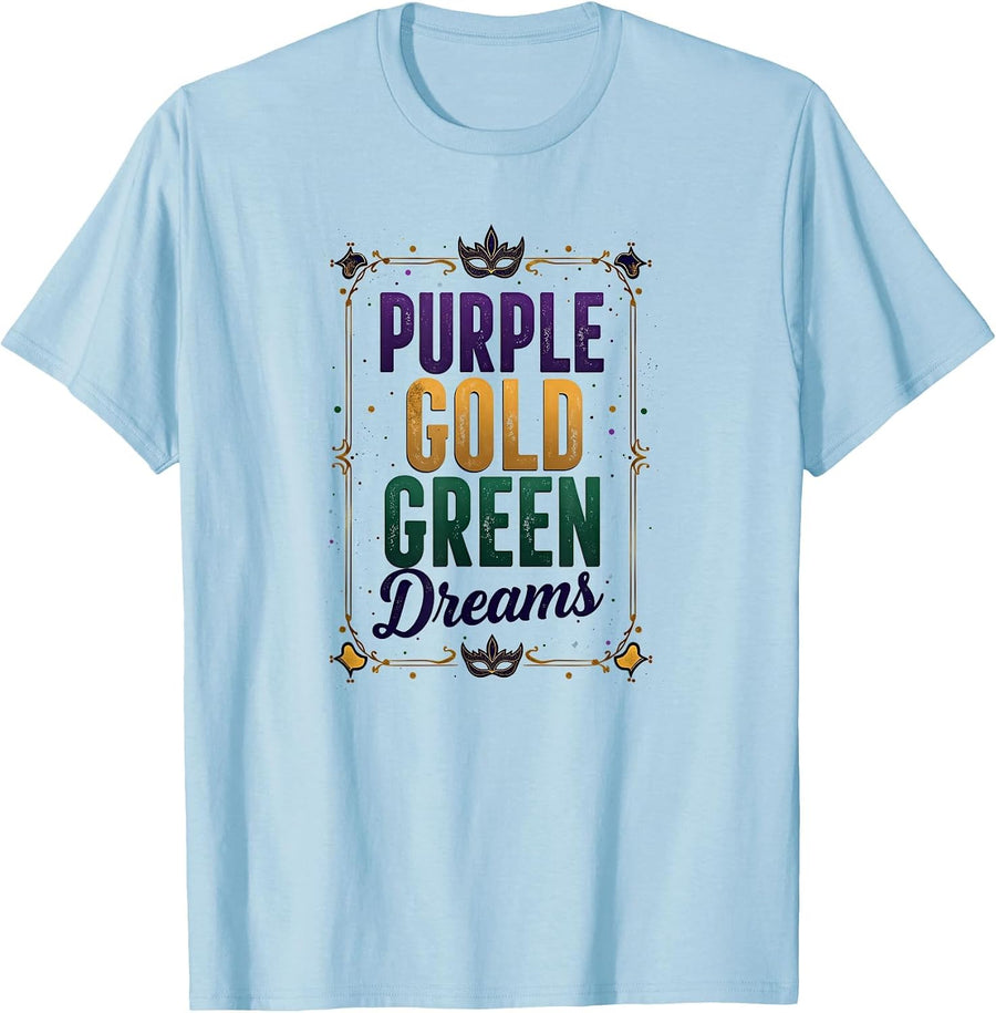 Purple Gold Green Dreams Mardi Gras Design T-Shirt - Baby Blue