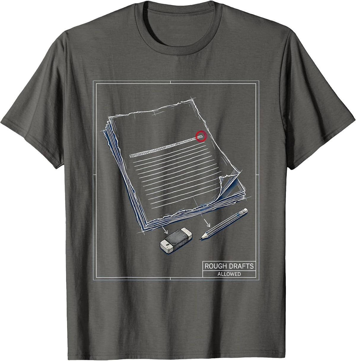 Rough Drafts Allowed Technical Blueprint Growth Mindset T-Shirt - Asphalt Grey