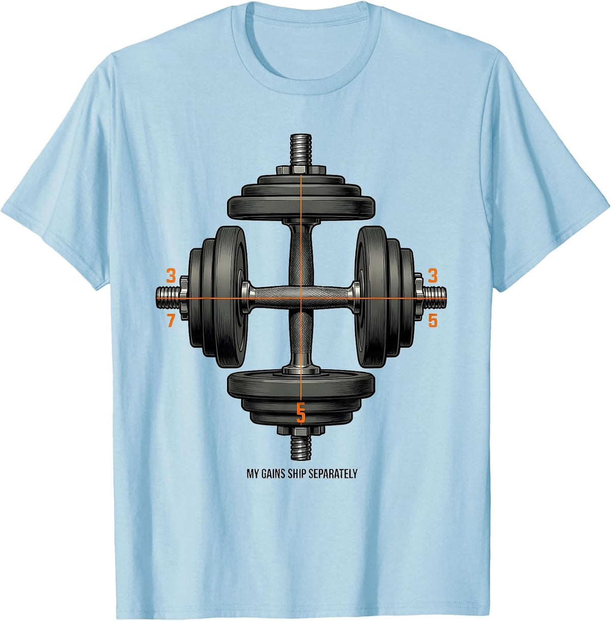 Men's My Gains Ship Separately Funny Gym Weightlifting Workout T-Shirt - Baby Blue