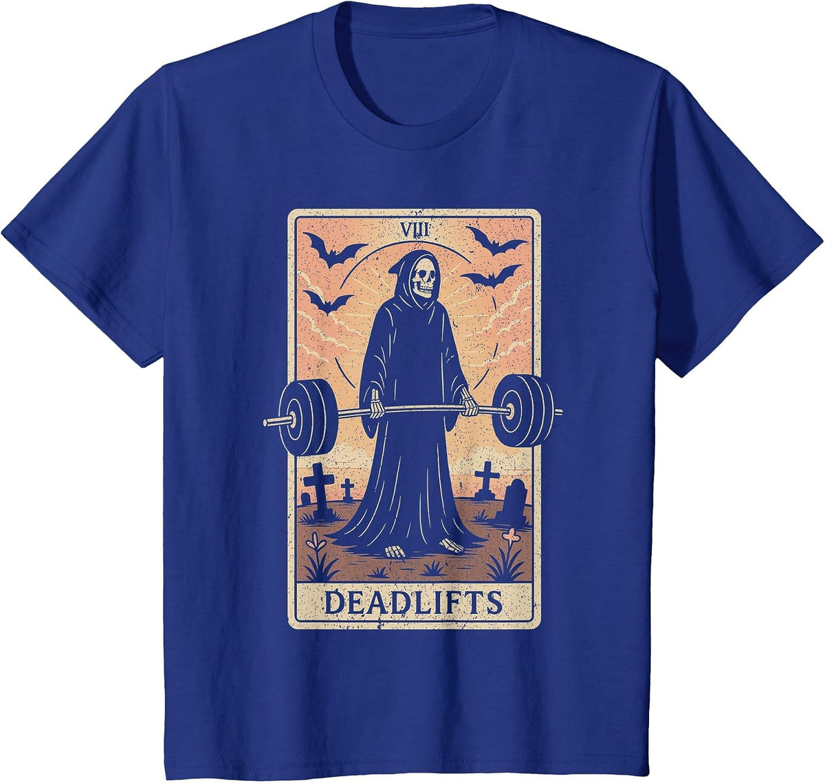 Tarot Card Deadlifts Grim Reaper Weightlifting Workout Gym T-Shirt - Royal Blue