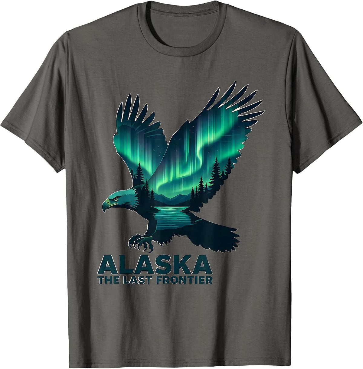 Alaska The Last Frontier Eagle Aurora Borealis Nature Pride T-Shirt - Asphalt Grey