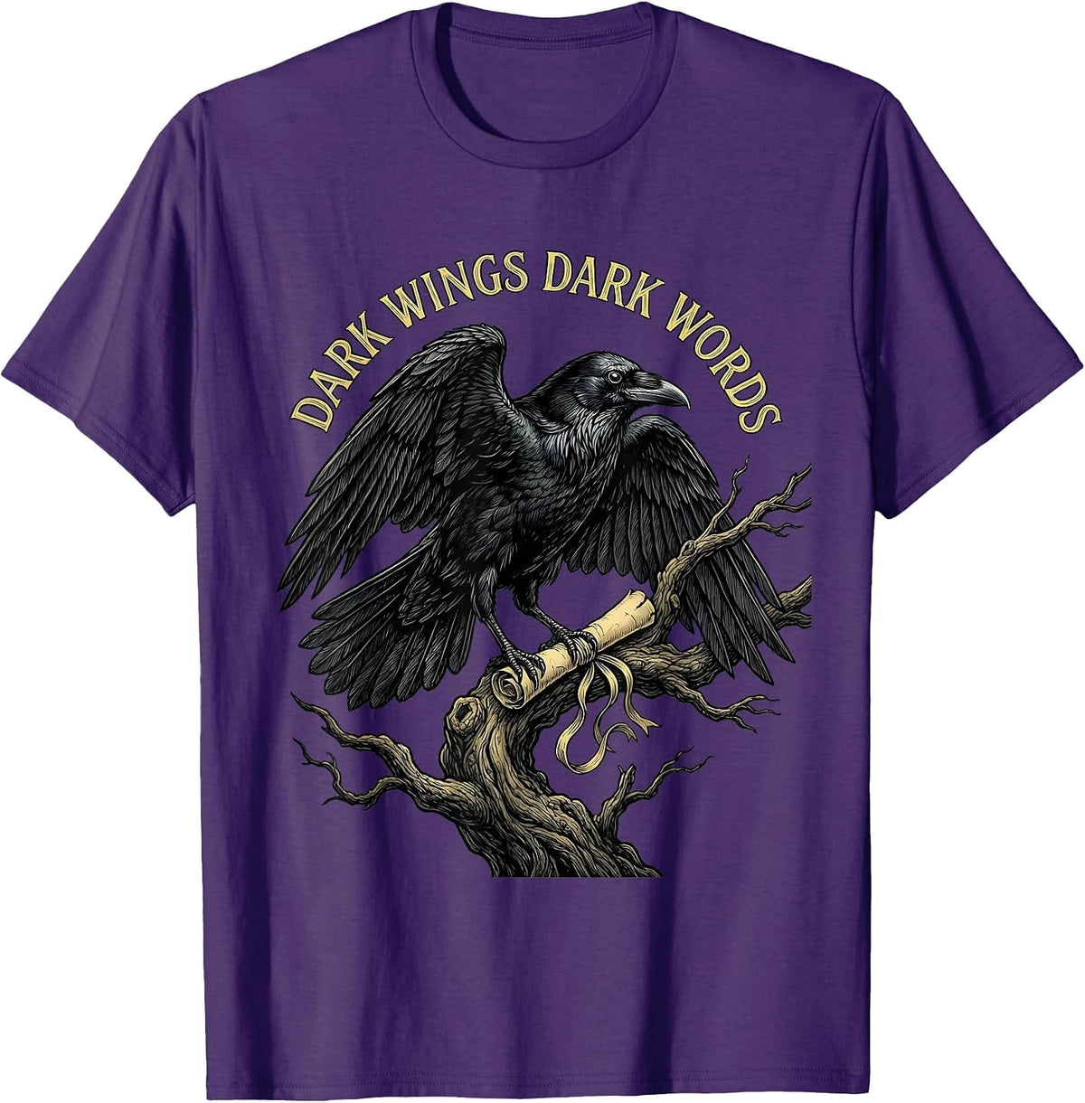 Dark Wings Dark Words Gothic Fantasy Design T-Shirt - Purple
