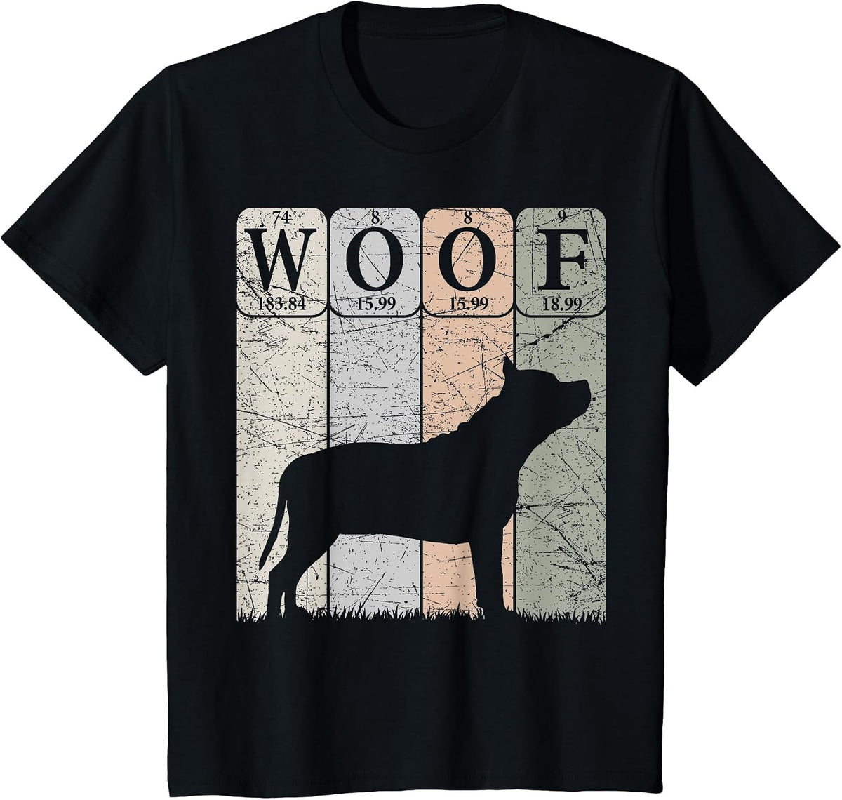 Staffordshire Bull Terrier Periodic Table Elements Woof T-Shirt - Black