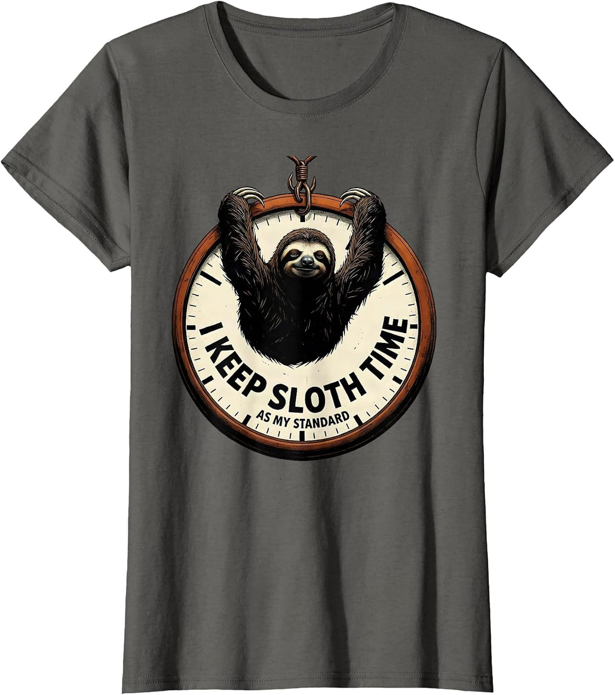 Women's I Keep Sloth Time As My Standard Funny Sloth Lover Animal T-Shirt - Asphalt Grey
