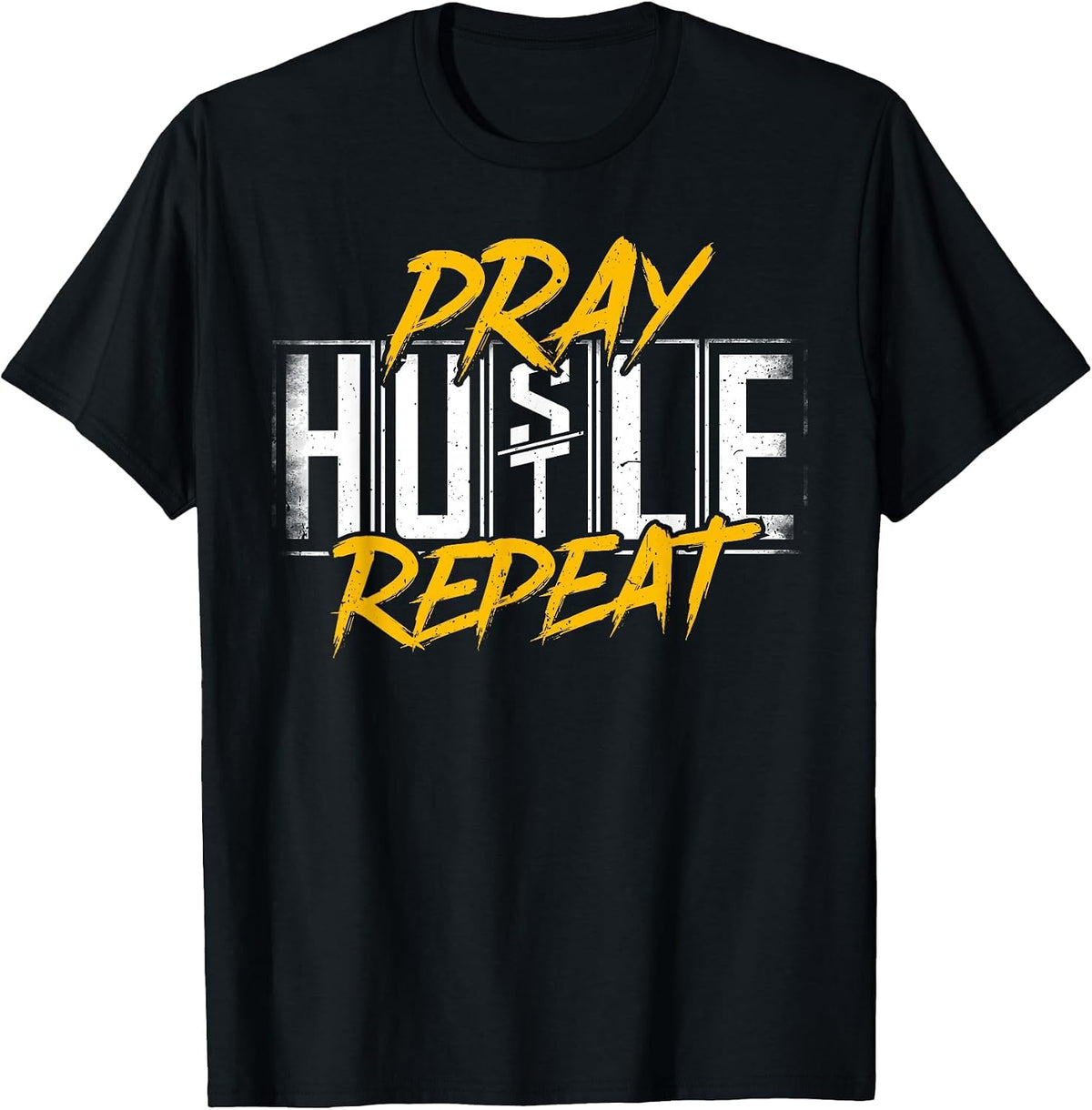 Business Owner Pray Hustle Repeat Funny Boss Entrepreneur T-Shirt - Black