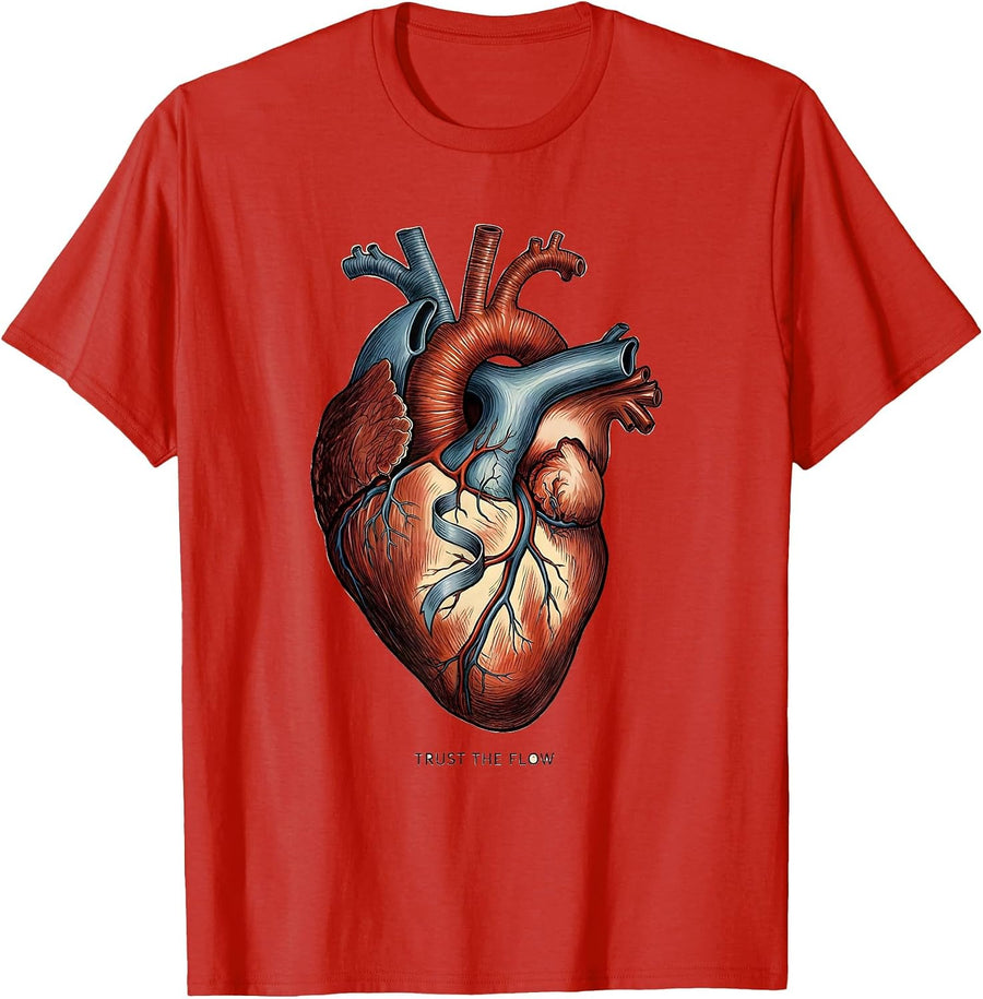 Men's Trust The Flow Anatomical Heart Cardiac Nurse Cardiology T-Shirt - Red