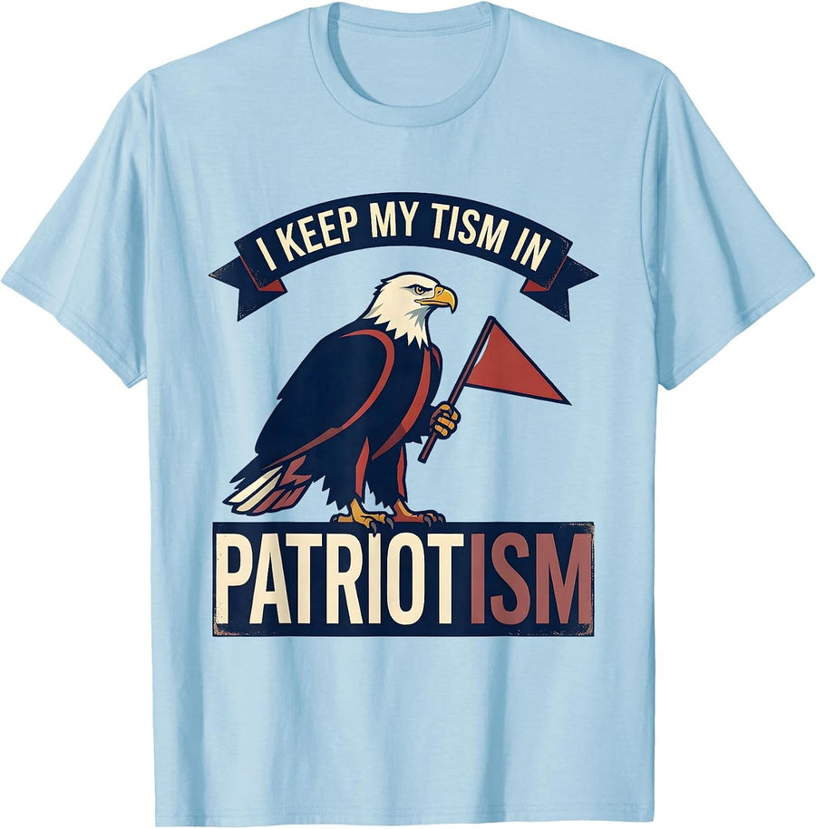Men's I Keep My Tism In Patriotism Vintage Eagle Autistic Meme T-Shirt - Baby Blue