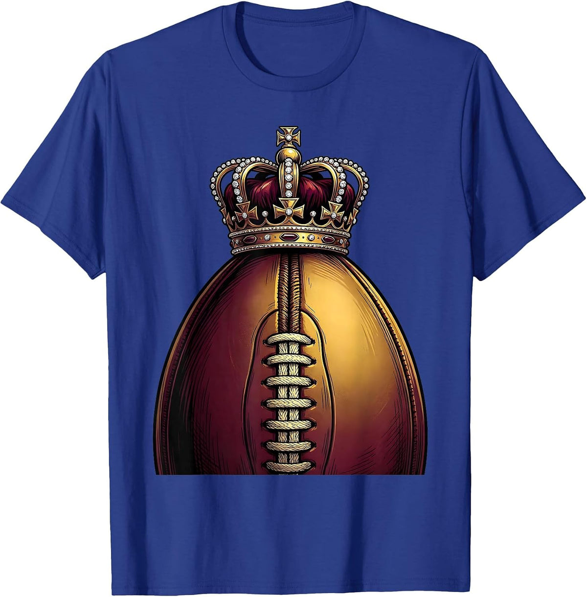 Crown Rugby Ball Illustration Design T-Shirt - Royal Blue