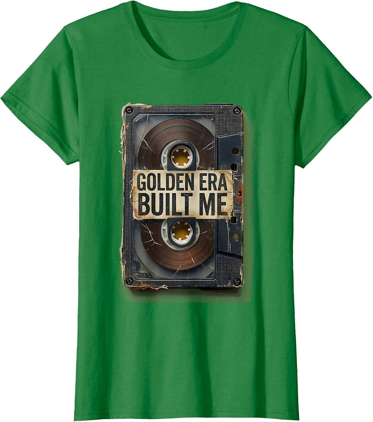 Golden Era Built Me Distressed Old School Hip Hop Cassette T-Shirt - Kelly Green