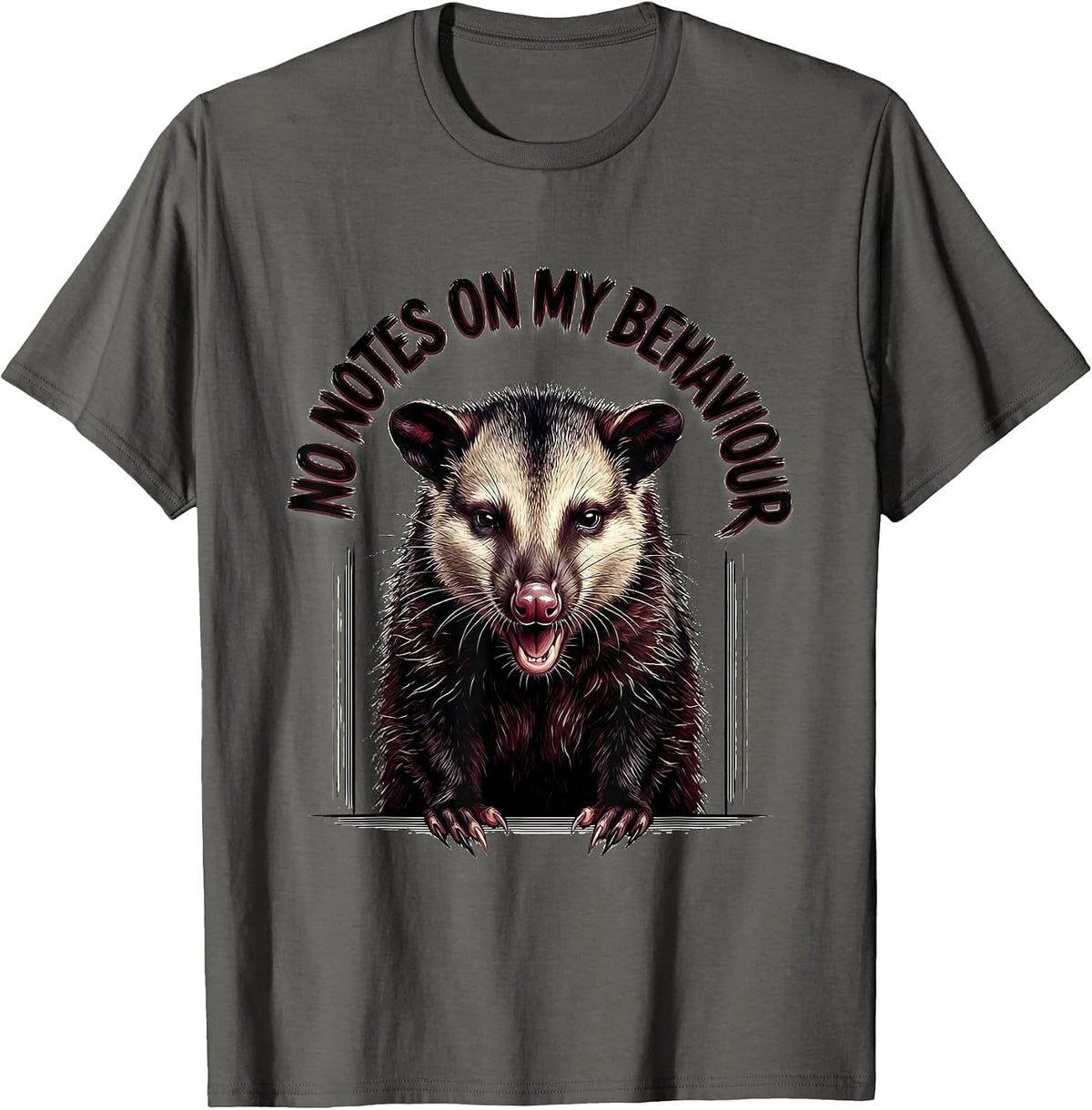 Men's No Notes On My Behaviour Funny Opossum Meme Wildlife Humor T-Shirt - Asphalt Grey