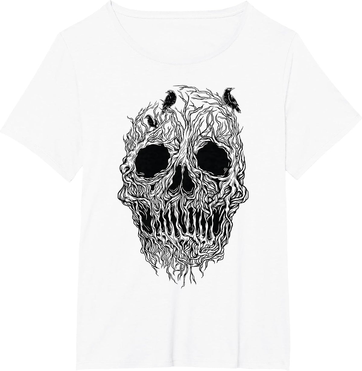 Skull Root Tree Crow Bird Raven for Lovers T-Shirt - White
