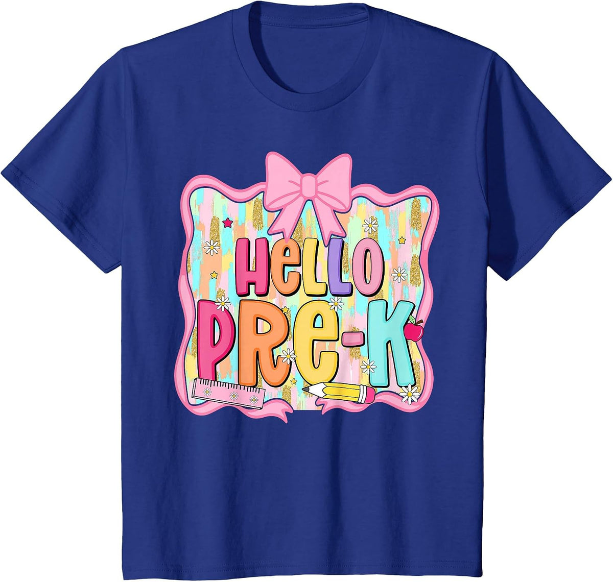 Hello Pre-K Preschool Back to School First Day Teacher Kids T-Shirt - Royal Blue