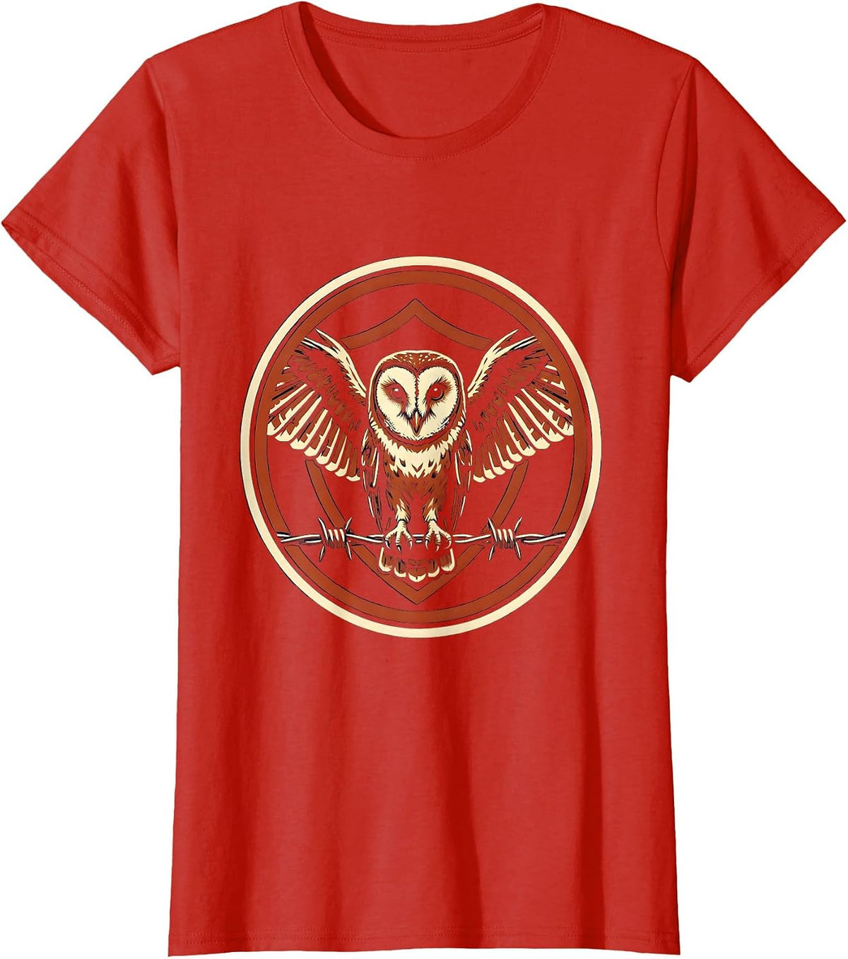Barn Owl Perched on Barbed Wire Fence T-Shirt - Red
