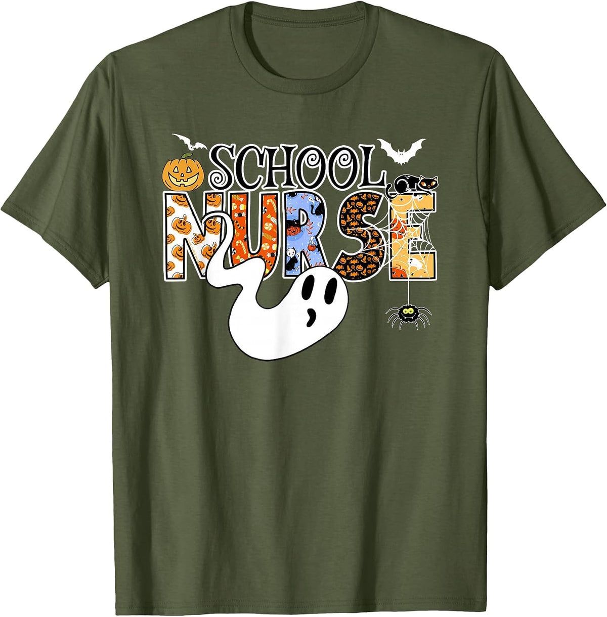 Fun School Nurse Halloween Costume School Nurse Halloween T-Shirt - Olive Green
