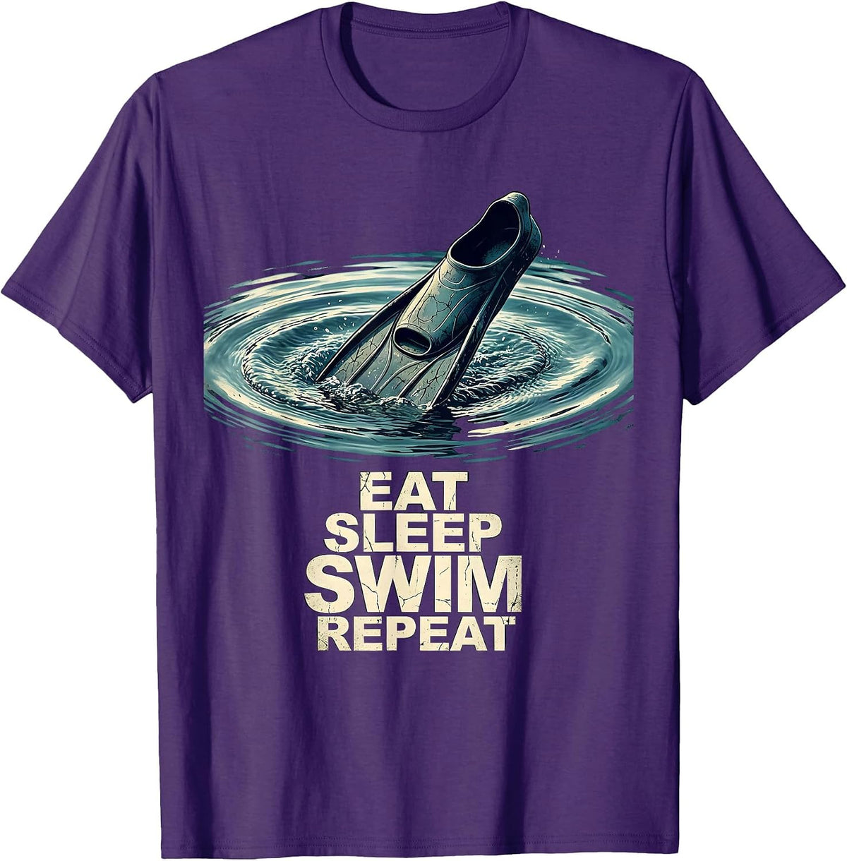 Eat Sleep Swim Repeat Distressed Funny Swimming Hobby Lover T-Shirt - Purple